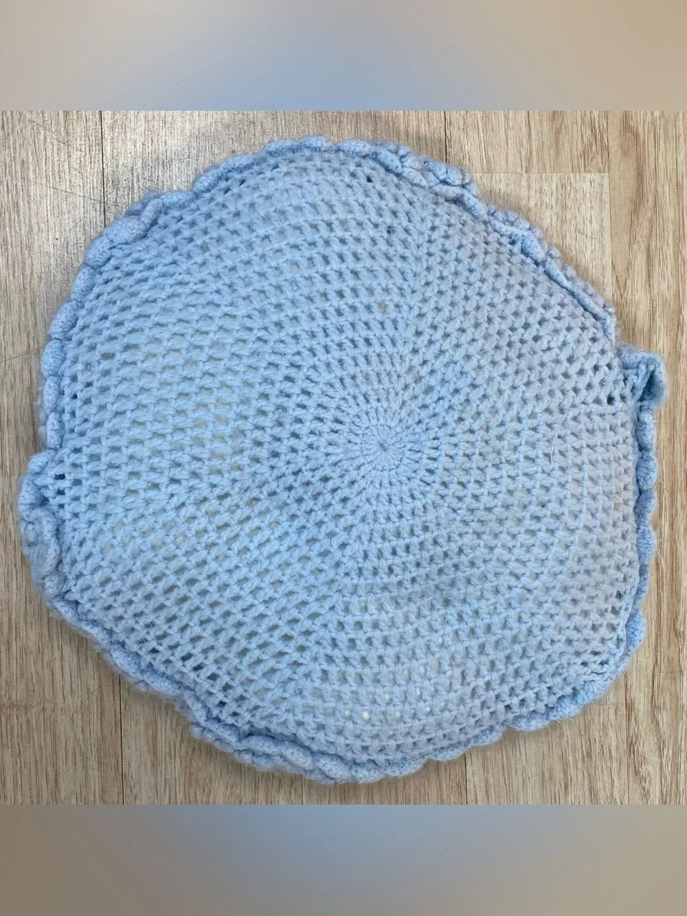 Vintage Handmade Throw Pillow Light Blue Approx 13 X 13 Inch Round Hexagon Shape